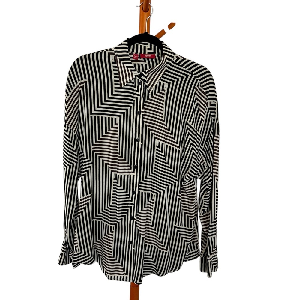 Esprit Black and White Geometric Button Down Shirt